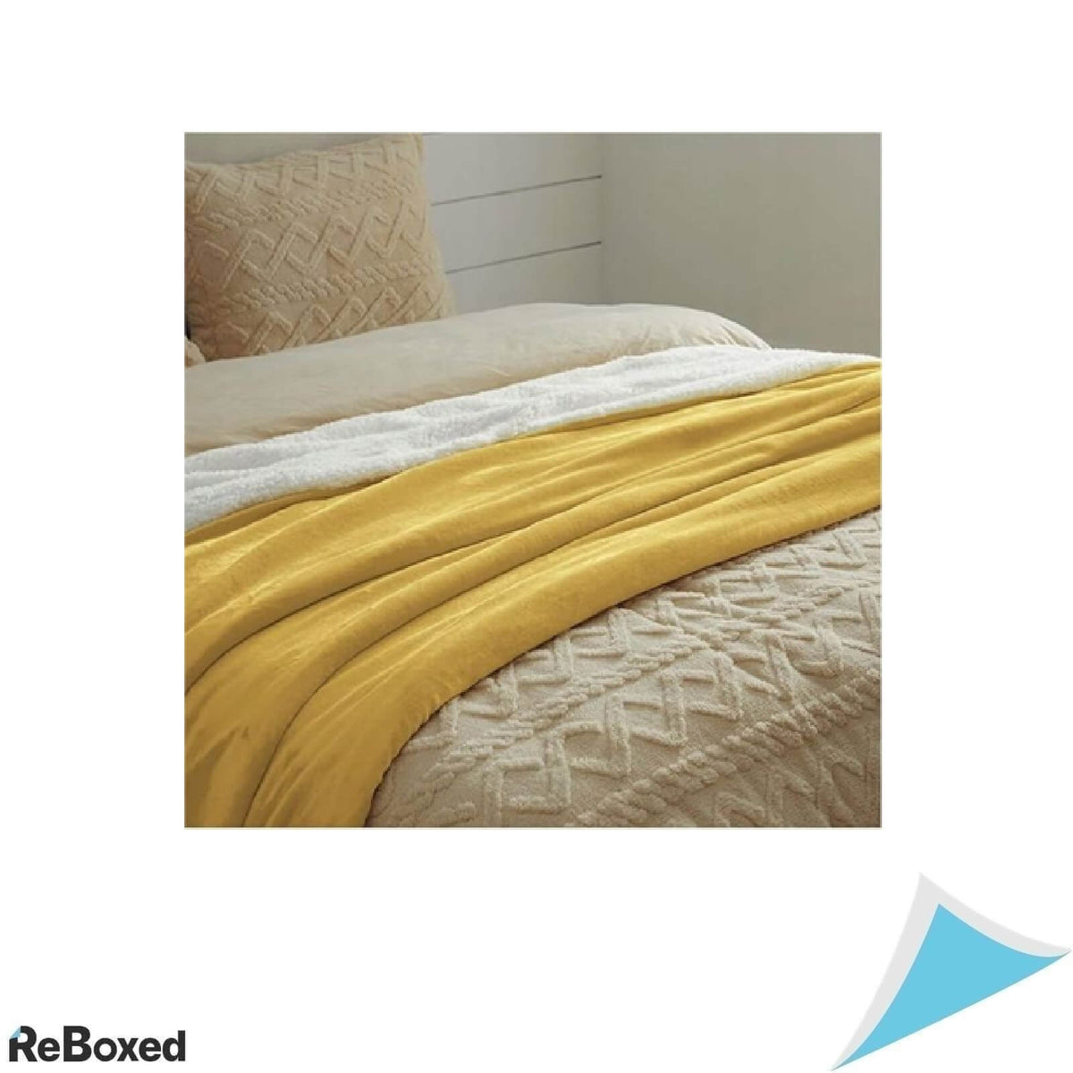 Patura dubla calduroasa Bedsure din fleece si Sherpa 150x200 cm Galben mustar