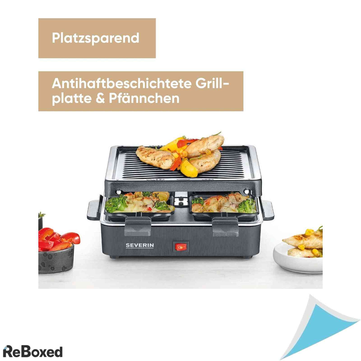 Mini Grill Raclette Severin 2370 Putere 600W Include 4 Tigai Antiaderente Incalzire Rapida Negru