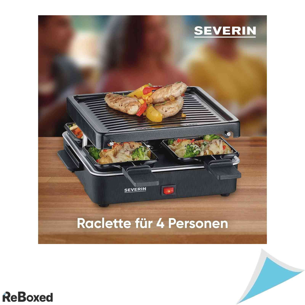 Mini Grill Raclette Severin 2370 Putere 600W Include 4 Tigai Antiaderente Incalzire Rapida Negru