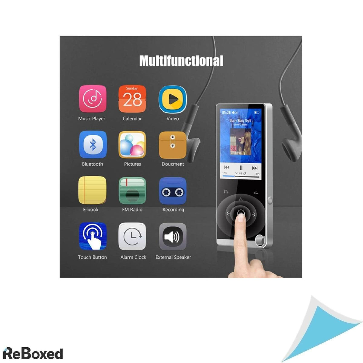 MP3 Player Portabil Moglor 16GB cu Bluetooth 4.2, Ecran TFT 2.4", HiFi Lossless, MP4, Radio FM, Reportofon, E-Book, Extensibil pana la 128GB