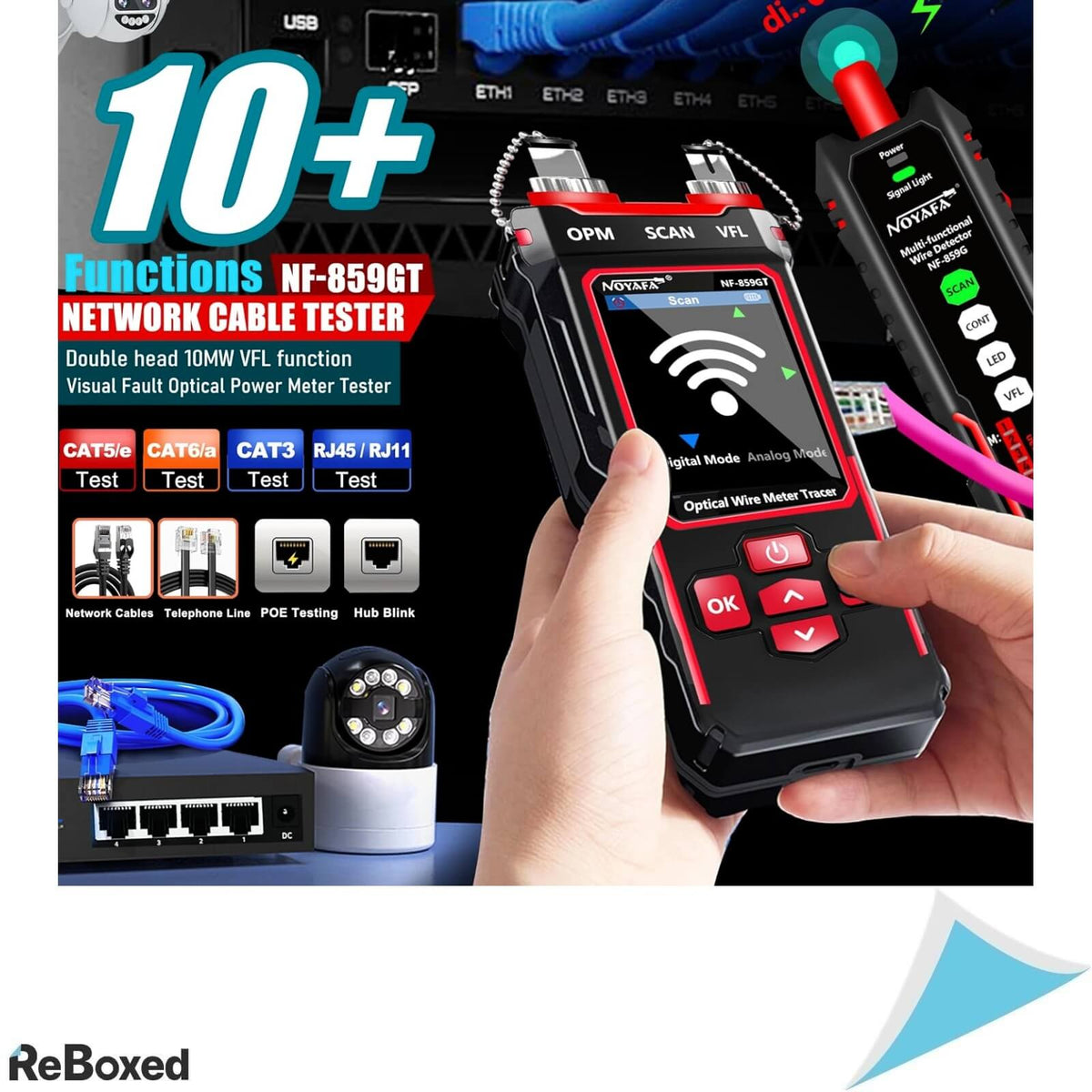 NOYAFA NF-859GT Tester VFL PoE multi-cablu Ethernet si fibra optica