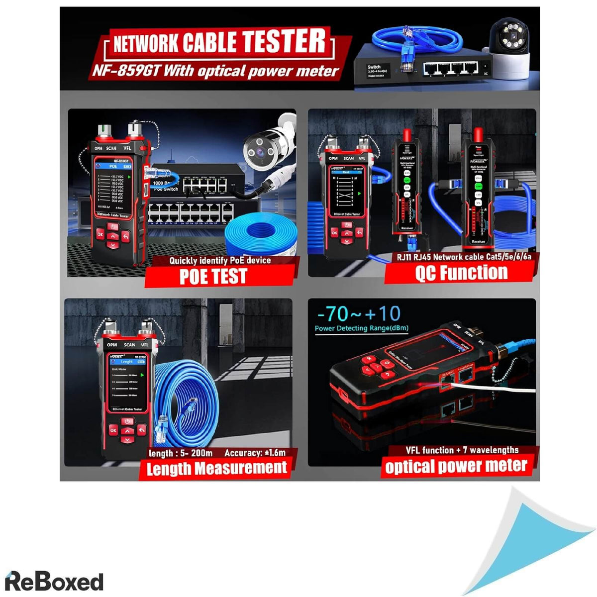NOYAFA NF-859GT Tester VFL PoE multi-cablu Ethernet si fibra optica
