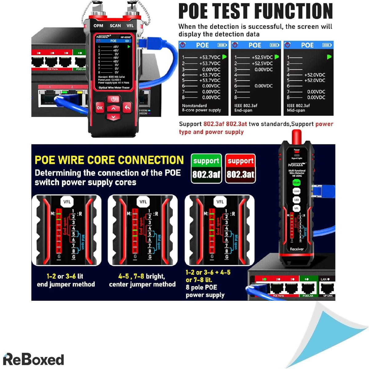 NOYAFA NF-859GT Tester VFL PoE multi-cablu Ethernet si fibra optica