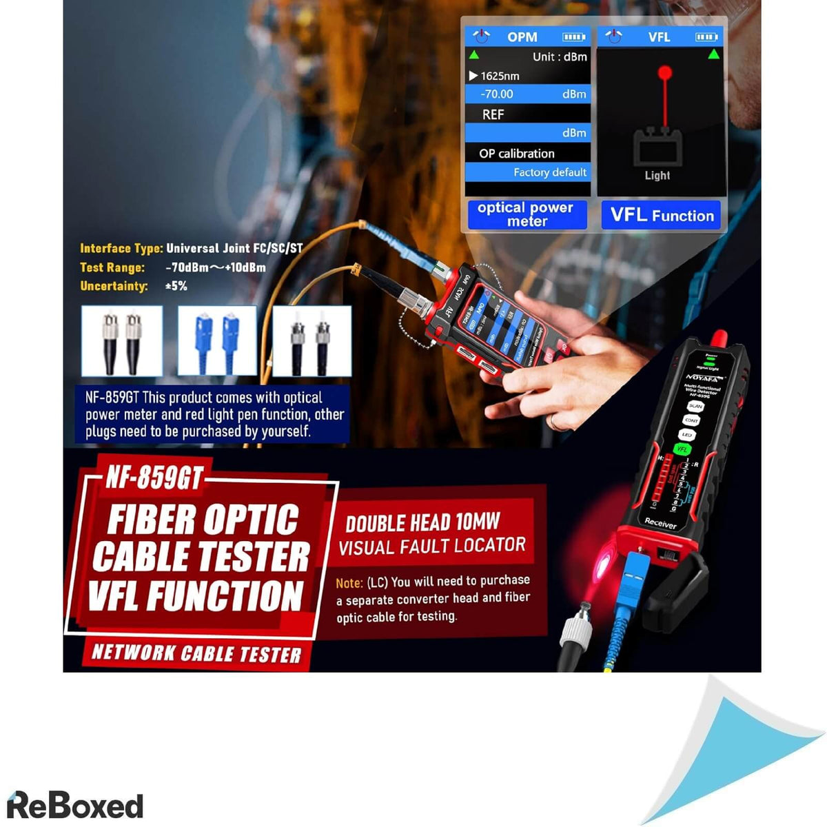 NOYAFA NF-859GT Tester VFL PoE multi-cablu Ethernet si fibra optica