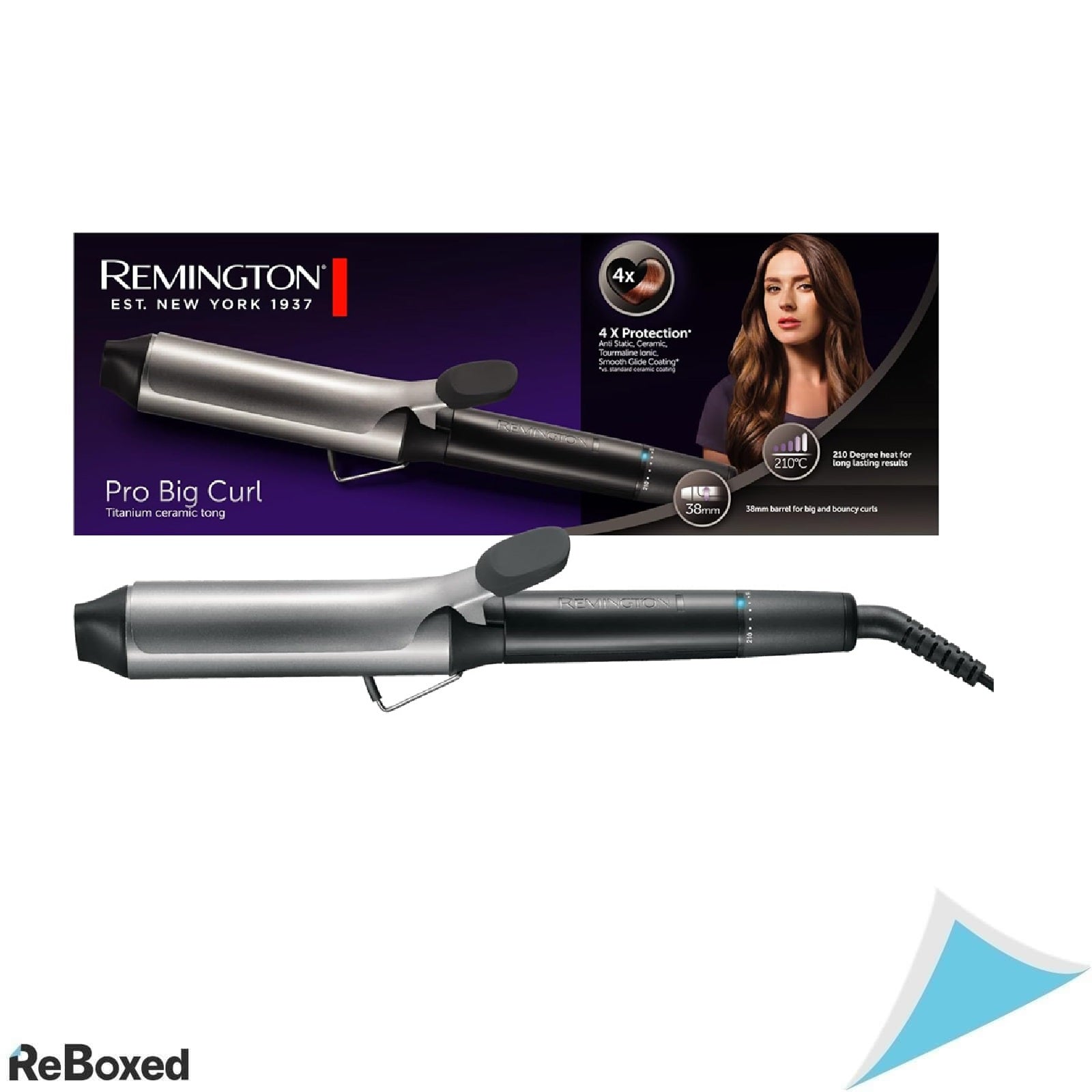 Ondulator Par Remington Pro Big Curl CI5538, 38 mm, Invelis Ceramic Tourmaline Antistatic, 8 Trepte Temperatura, 140-210°C, Incalzire Rapida 30 sec