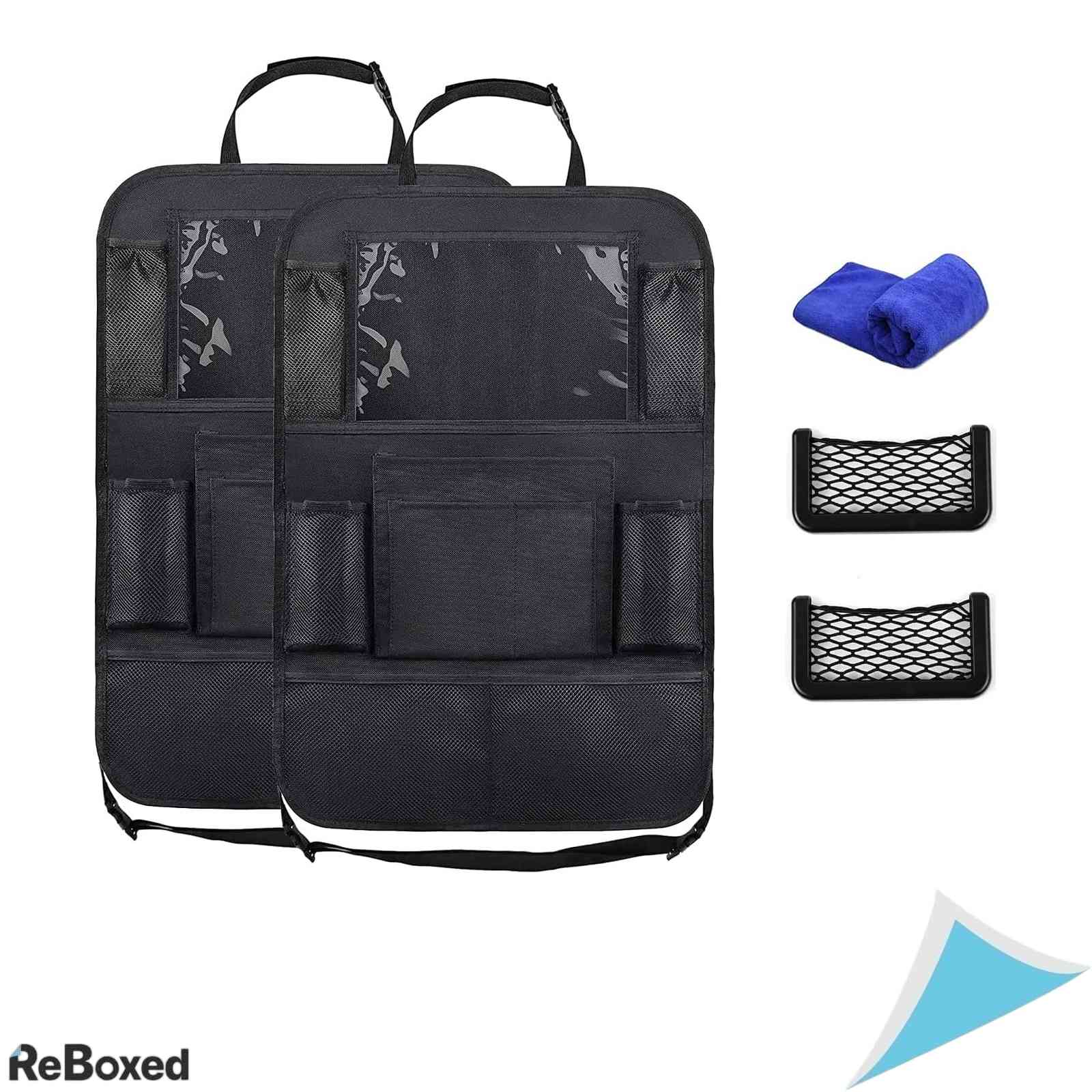 Set 2 Organizatoare Scaun Auto pentru Copii Protectie Spatar cu Suport Tableta Transparent si Puncte de Depozitare Material Oxford 600D