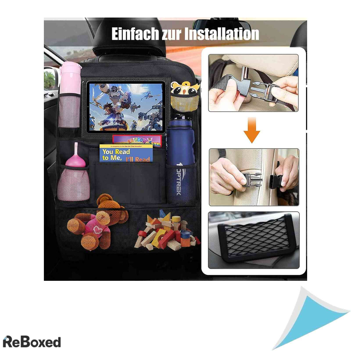 Set 2 Organizatoare Scaun Auto pentru Copii Protectie Spatar cu Suport Tableta Transparent si Puncte de Depozitare Material Oxford 600D