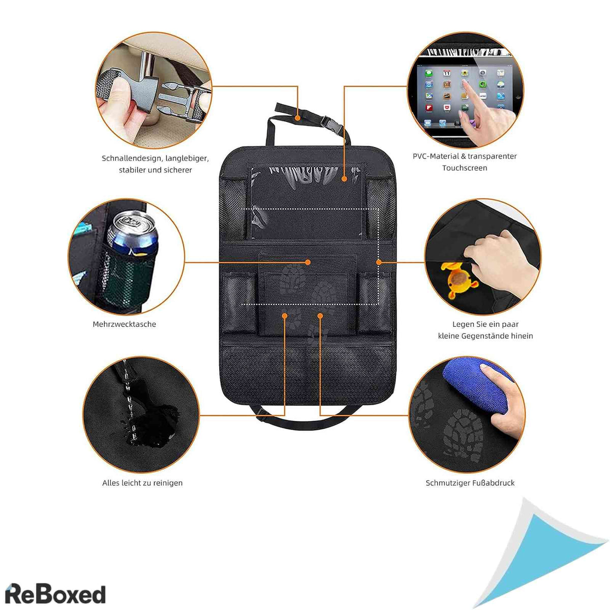 Set 2 Organizatoare Scaun Auto pentru Copii Protectie Spatar cu Suport Tableta Transparent si Puncte de Depozitare Material Oxford 600D