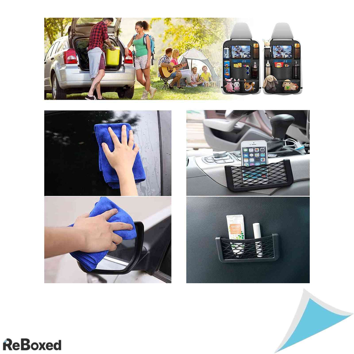 Set 2 Organizatoare Scaun Auto pentru Copii Protectie Spatar cu Suport Tableta Transparent si Puncte de Depozitare Material Oxford 600D