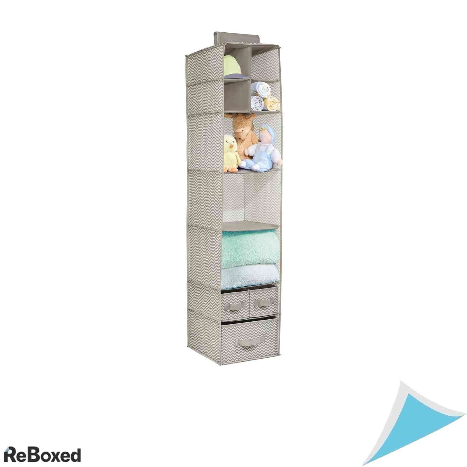 Organizator Suspendat mDesign din Material Textil cu 7 Rafturi si 3 Sertare pentru Cuier Dulap si Camera Bebelusului