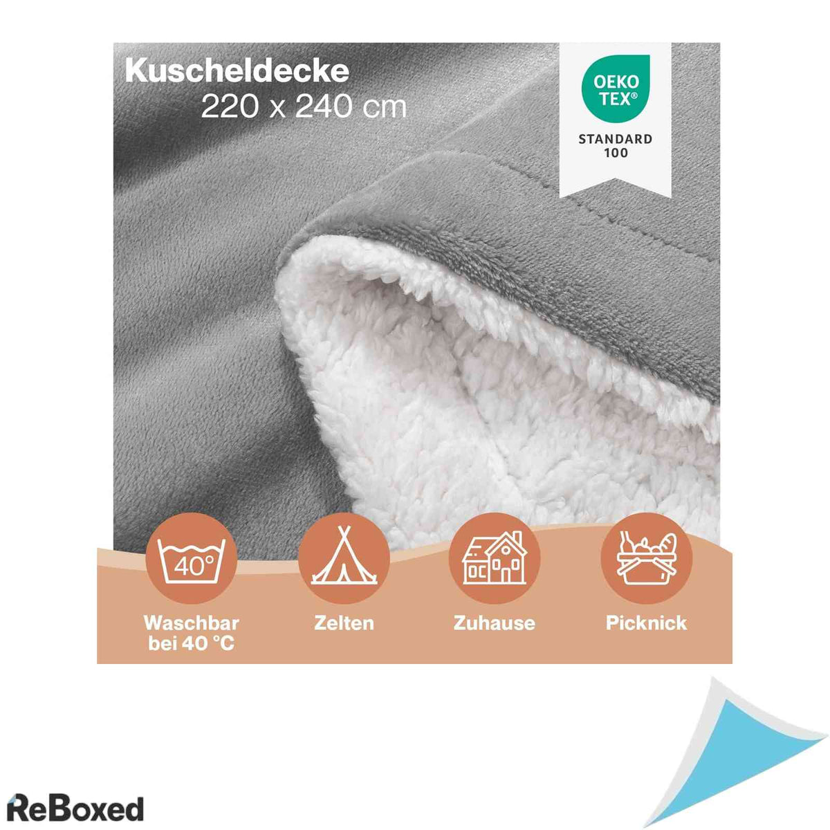 Patura Cocolos Premium Blumtal Sherpa 220x240 cm Fluffy Hipoalergenica Certificata Oeko-Tex Gri