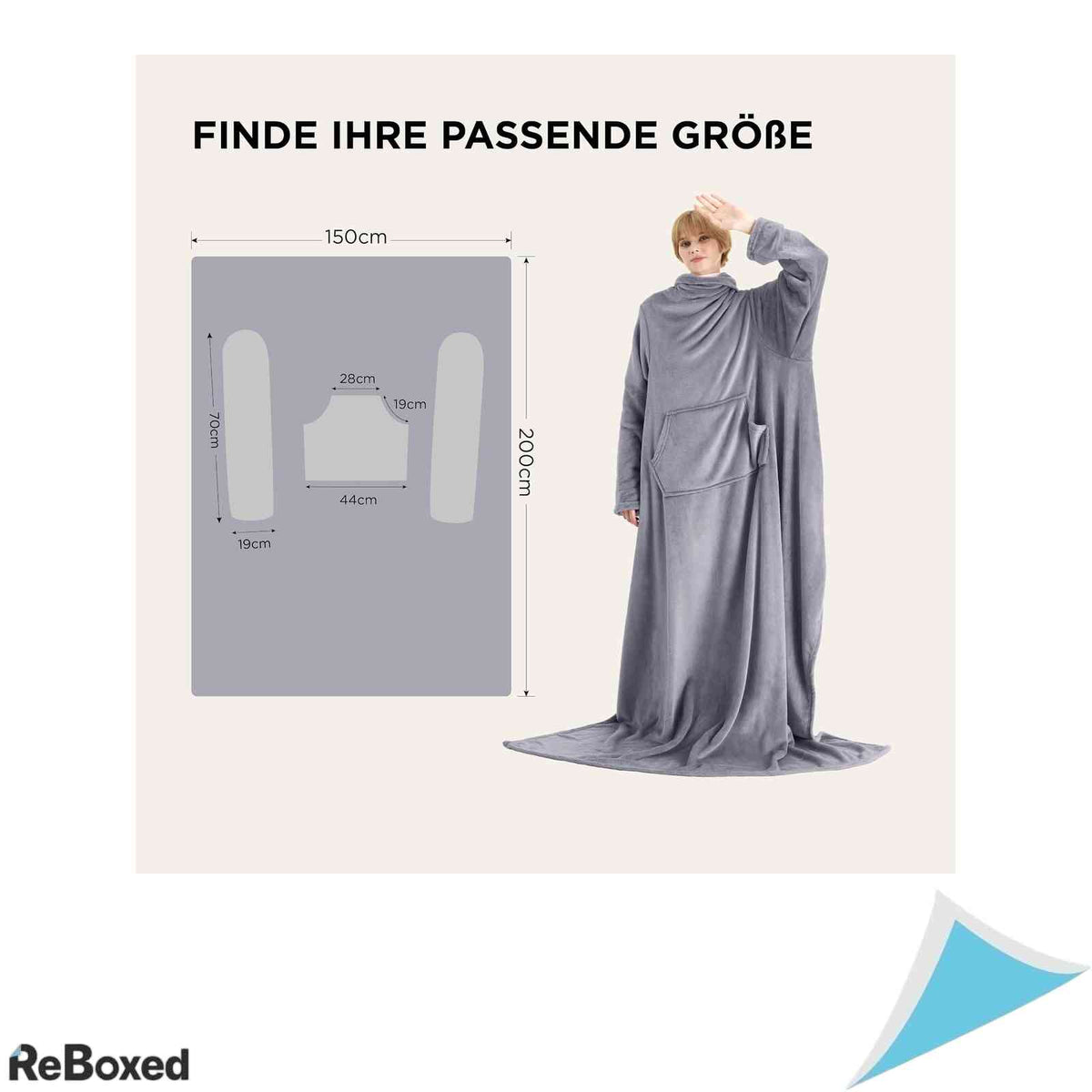 Patura cu maneci Bedsure din fleece moale, 170x200 cm, Gri deschis