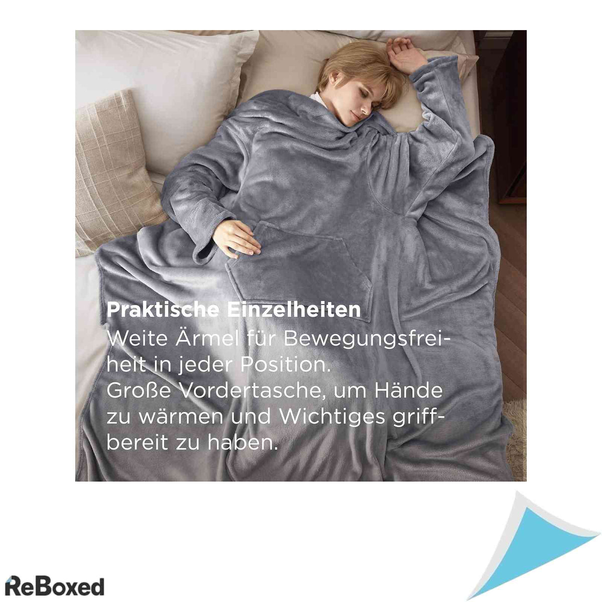 Patura cu maneci Bedsure din fleece moale, 170x200 cm, Gri deschis