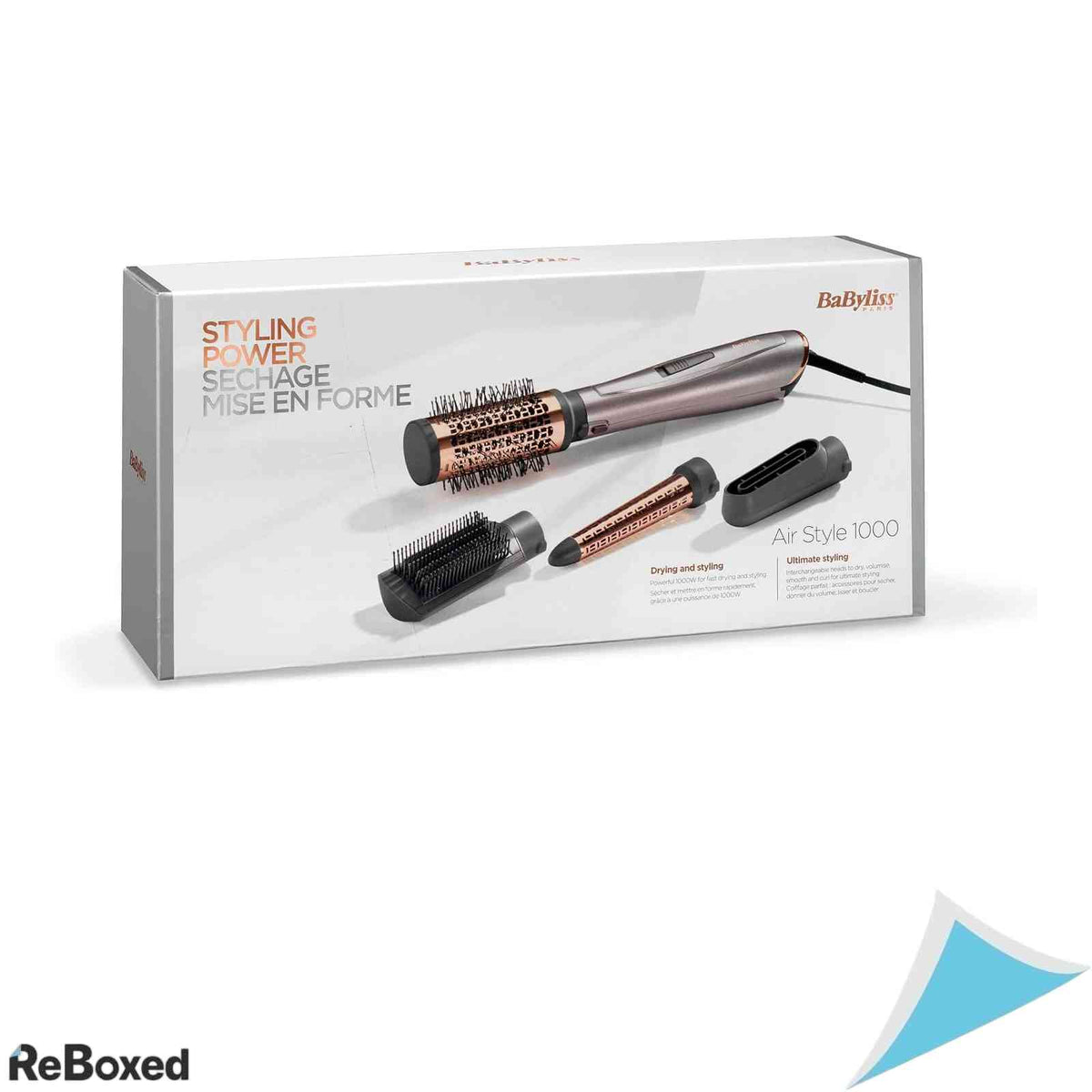 Perie cu Aer Cald BaByliss Air Style 1000 AS136E Putere 1000W Tehnologie Ionica 4 Accesorii Ondulare Volum Netezire Argintiu Roz Auriu