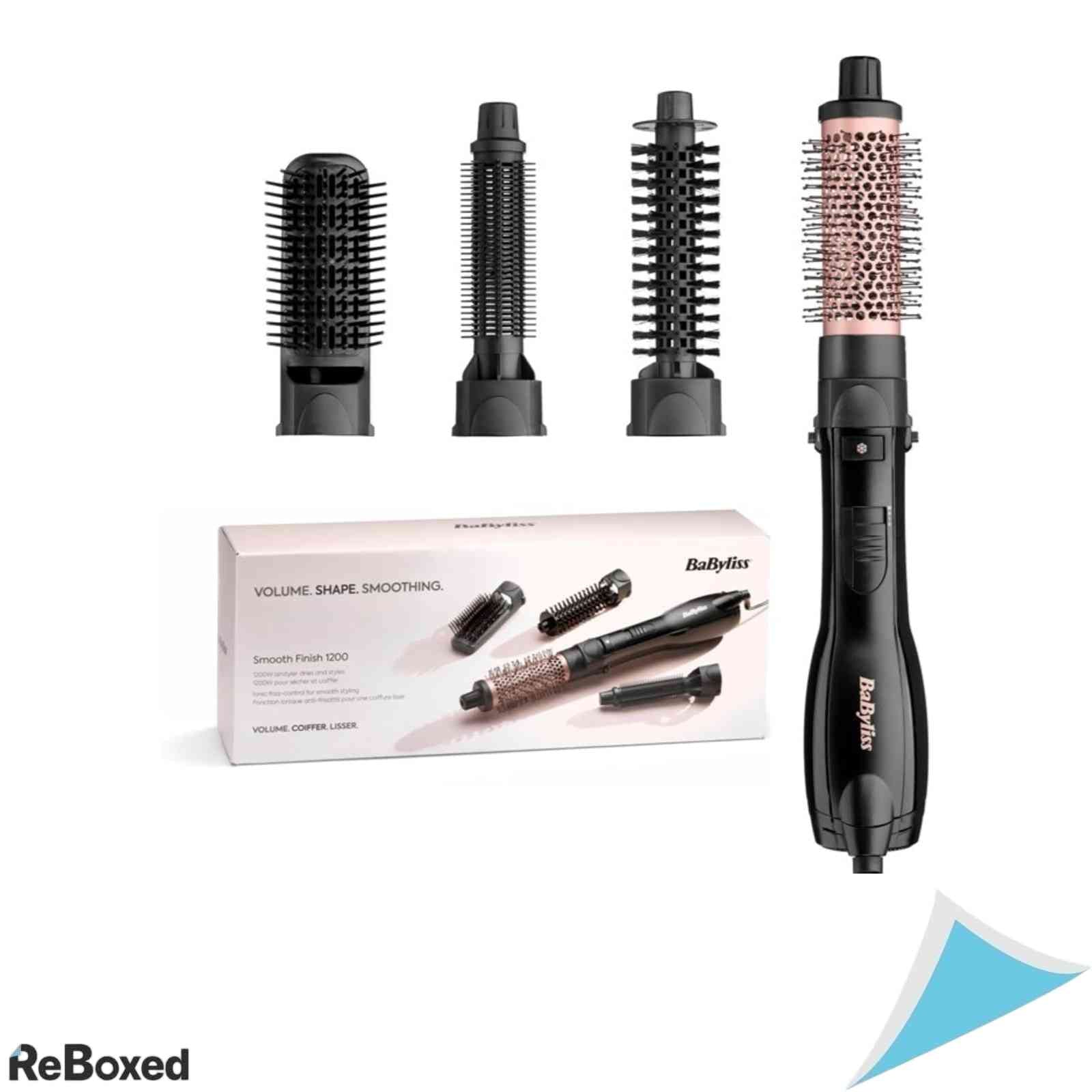 Perie cu Aer Cald BaByliss Smooth Finish 1200 AS122E Putere 1200W Tehnologie Ionica si Ceramica 4 Accesorii Negru Roz