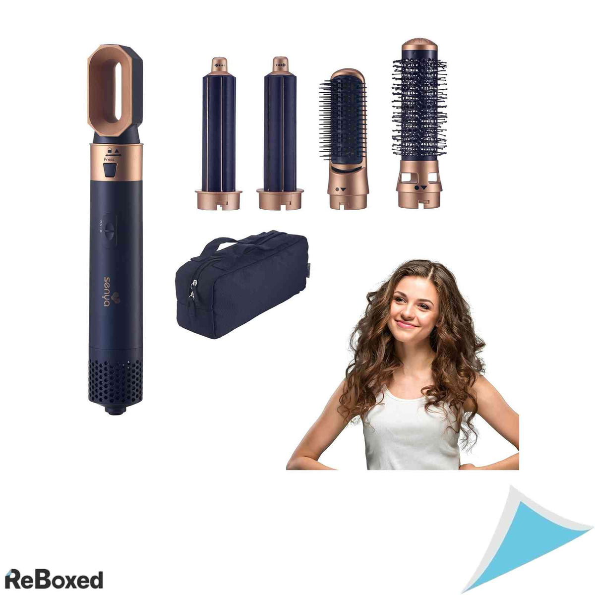Perie Multifunctionala cu Aer Cald SENYA Hair Designer SYWB-HS012B 5 in 1 1000W Inceput Rapid Bleu Marin