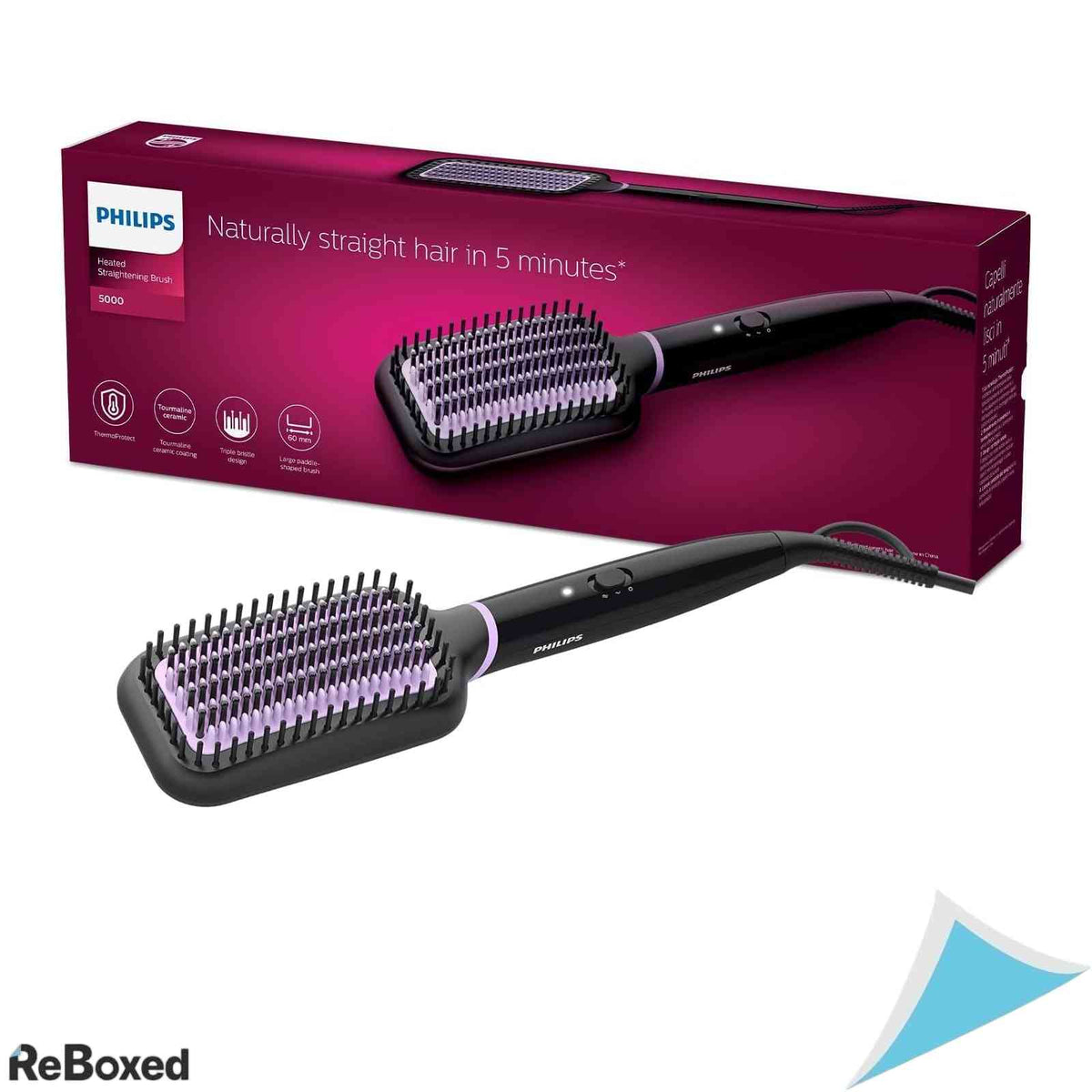 Perie Electrica de Alisat Parul Philips BHH880/00 StyleCare Essential Invelis Ceramic Turmalina Tehnologie ThermoProtect Negru Roz