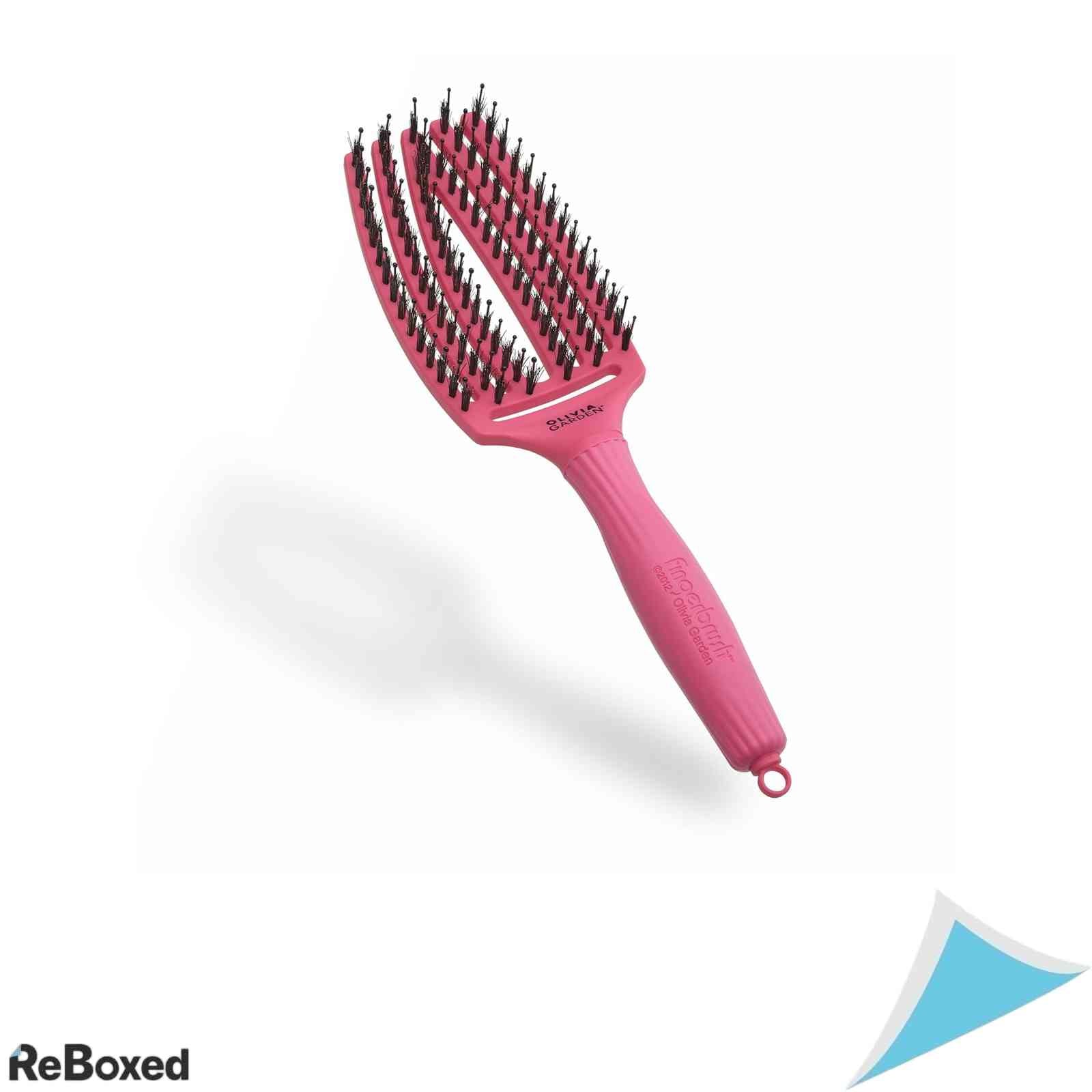 Perie de Par Olivia Garden Fingerbrush Care Iconic Medium Roz Pastel cu Peri de Mistret si Nylon pentru Descurcare si Stralucire