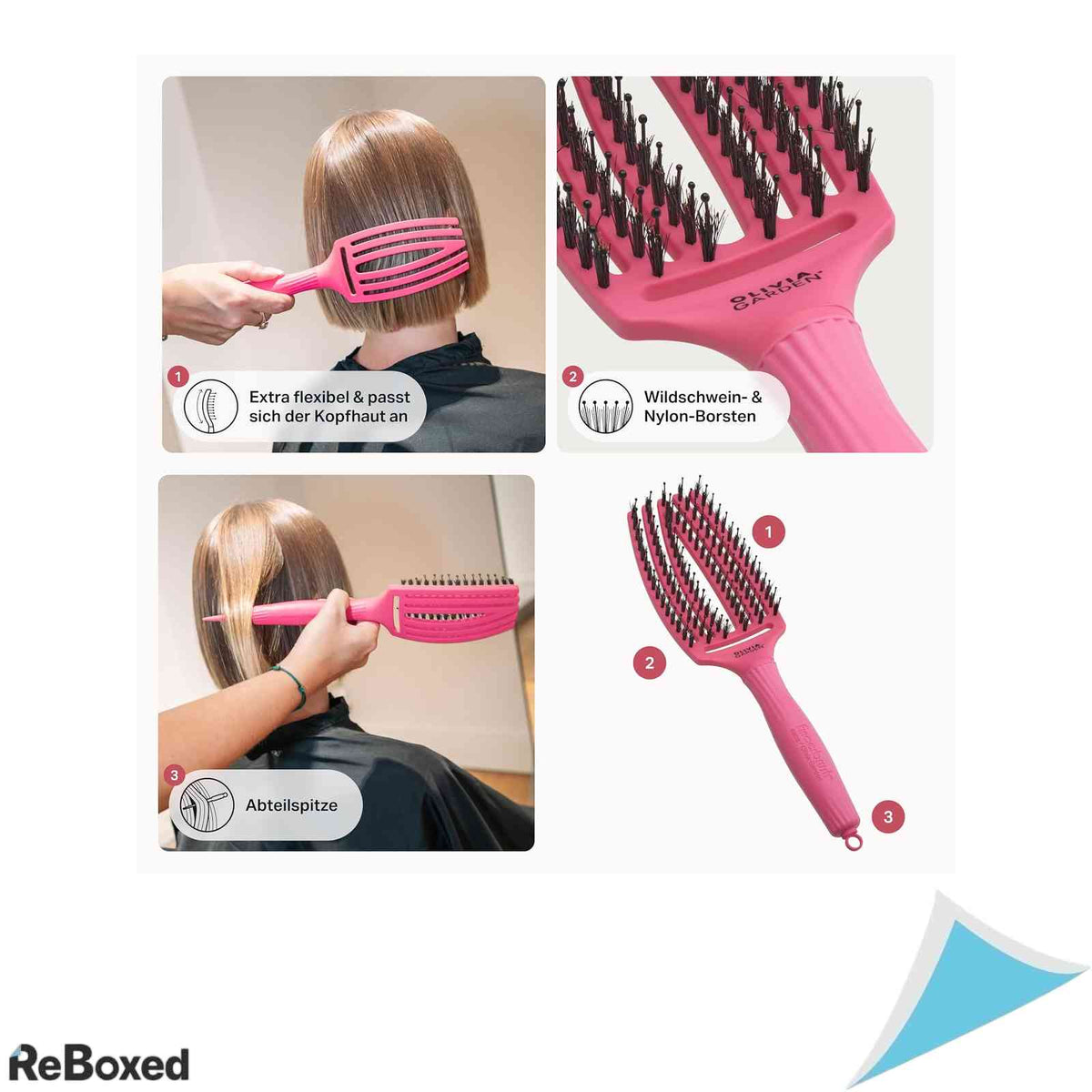 Perie de Par Olivia Garden Fingerbrush Care Iconic Medium Roz Pastel cu Peri de Mistret si Nylon pentru Descurcare si Stralucire