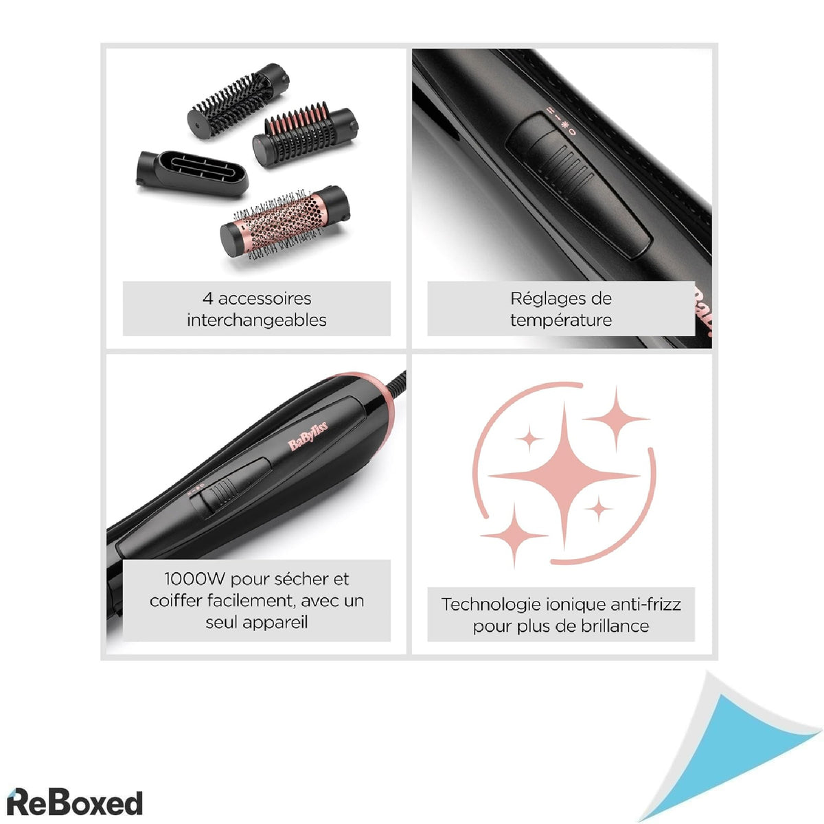 Perie Rotativa cu Aer Cald BaByliss Perfect Finish AS126E, 1000W, Tehnologie Ionica, 3 Accesorii, 2 Trepte Temperatura, Functie Aer Rece