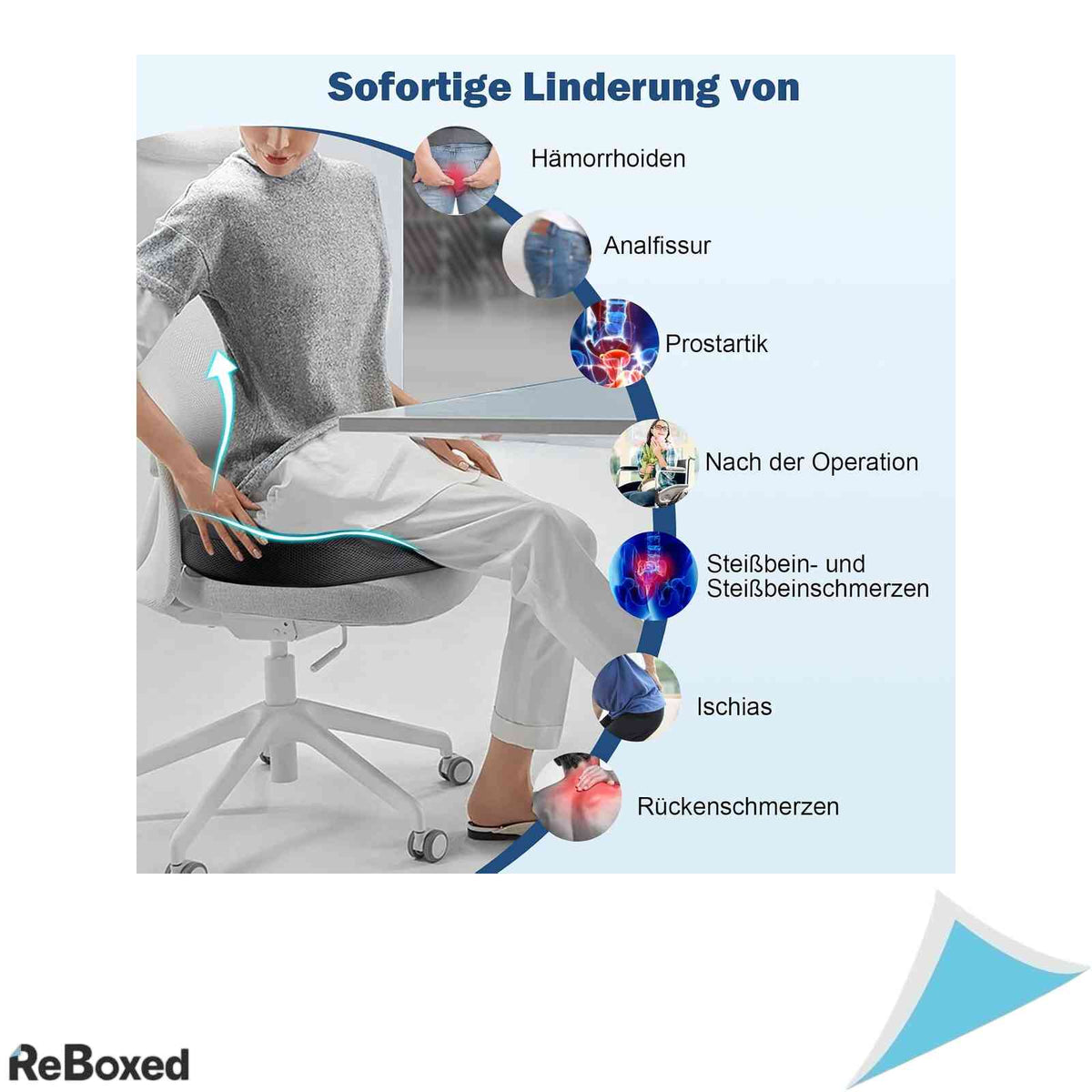 Perna Ortopedica Inel pentru Sezut Spuma cu Memorie Design Ergonomic Gogoasa Anti Hemoroizi Coccis Sciatica Scaun Birou Masina Negru