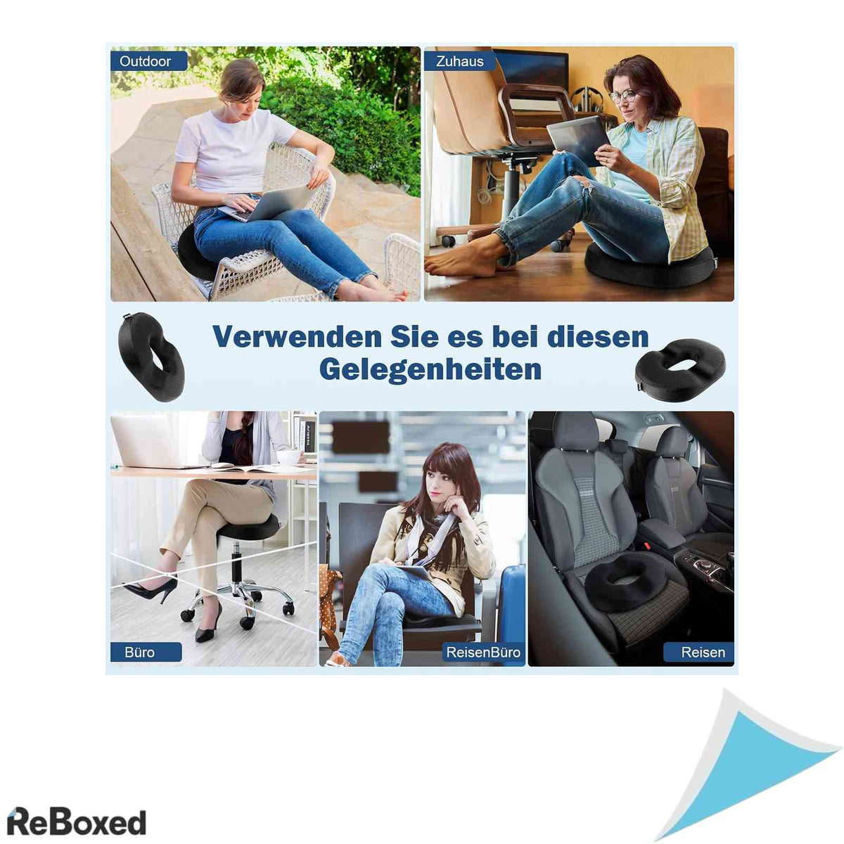 Perna Ortopedica Inel pentru Sezut Spuma cu Memorie Design Ergonomic Gogoasa Anti Hemoroizi Coccis Sciatica Scaun Birou Masina Negru