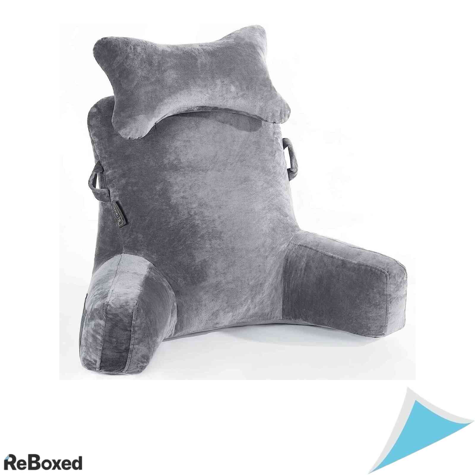 Perna Spatar Ergonomica SLIGUY 79x58 cm pentru Citit in Pat cu Rulou Cervical Suport Brate si Buzunare Gri Inchis