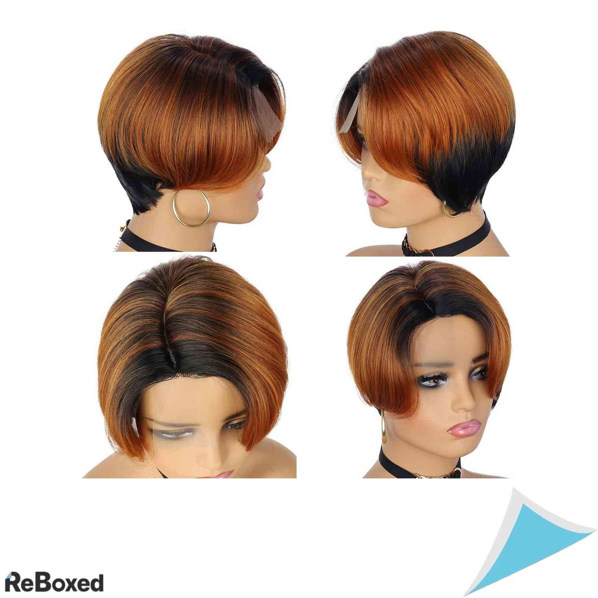 Peruca Dama Scurta Pixie Cut PORSMEER Negru cu Blond