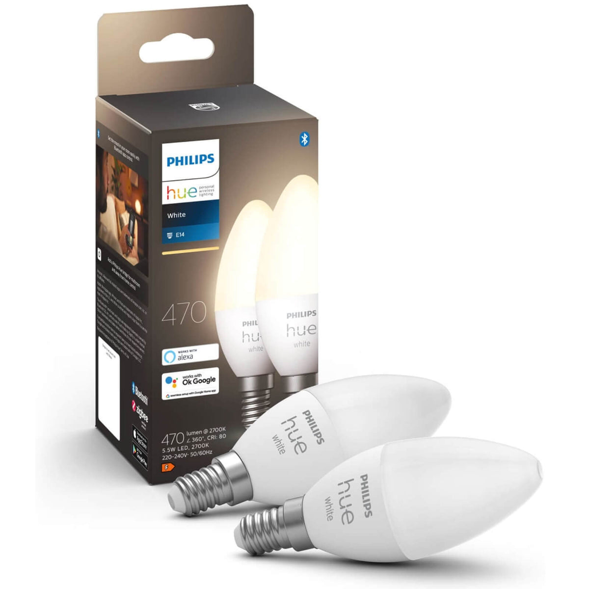Philips Hue E14 Set 2 Becuri LED 5.5W 470lm B39