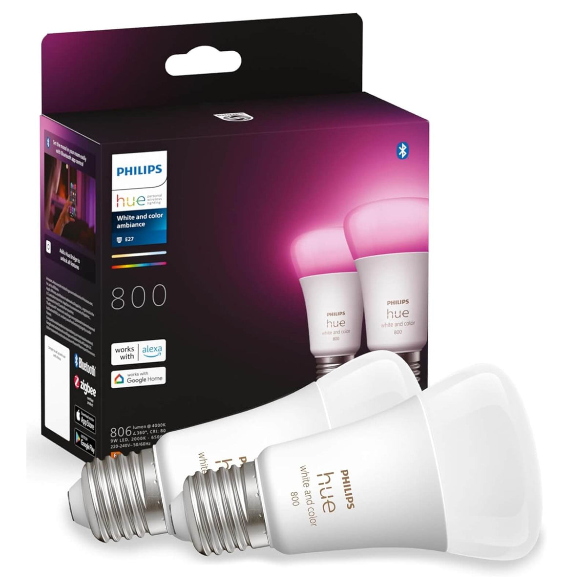 Philips Hue Set 2 Becuri LED E27 6.5W 800lm A60