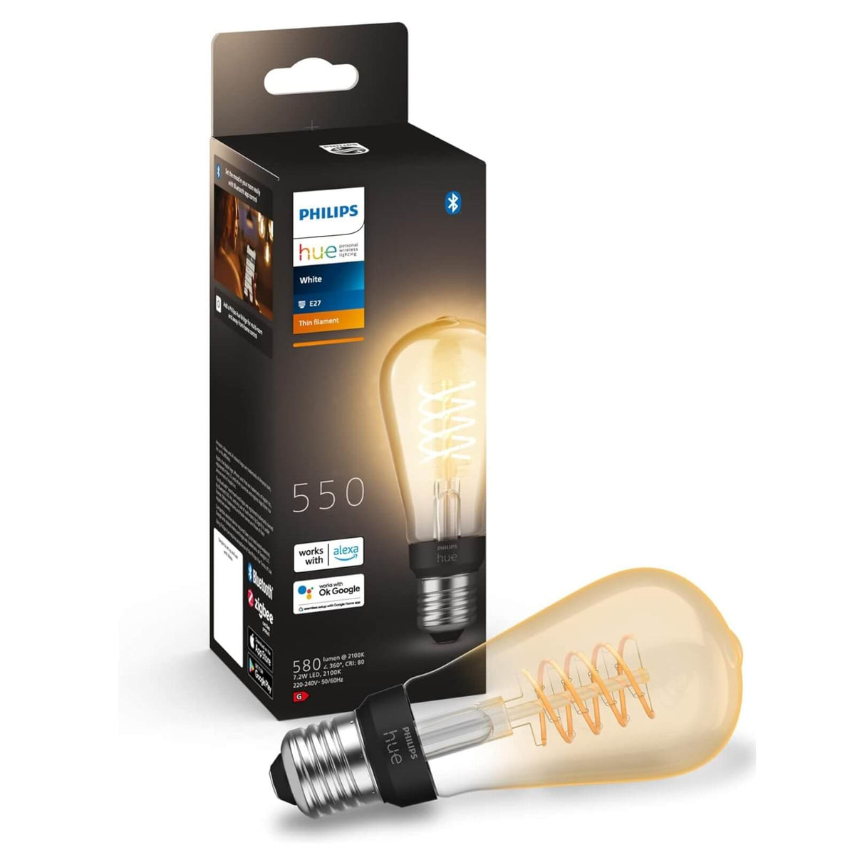 Philips Hue White Filament Bec LED E27 7W 550lm 2100K