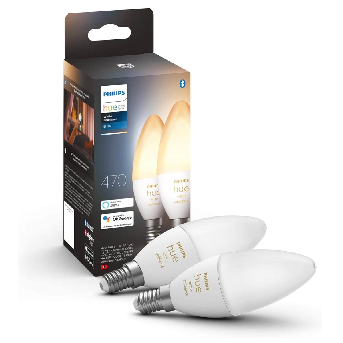 Philips Hue White Set 2 Becuri LED 4W 470lm 2700K
