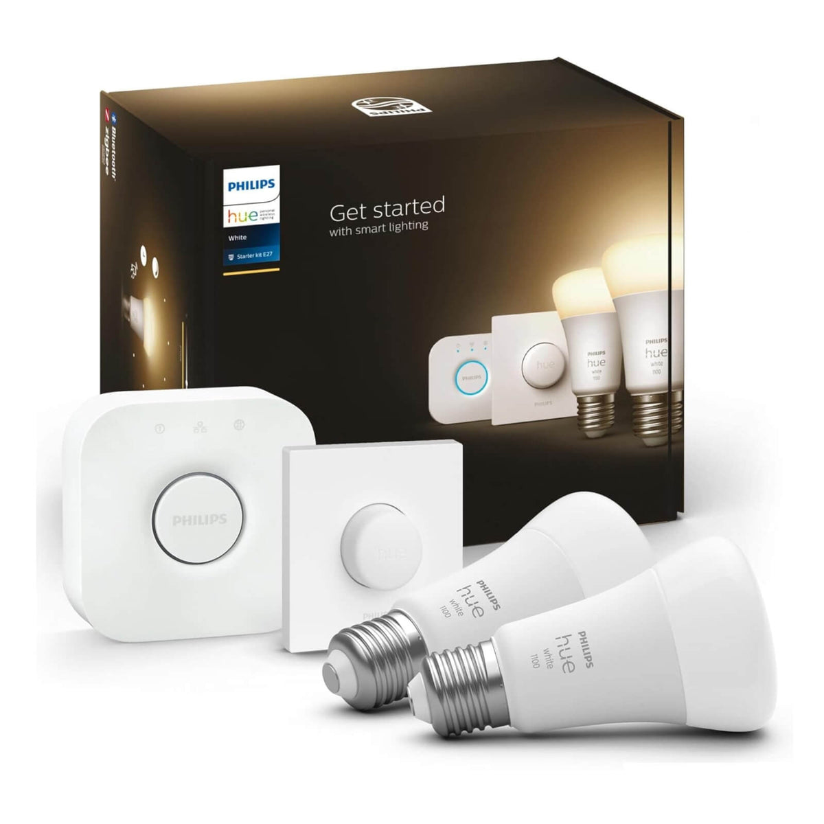 Philips Hue White Starter Kit Intrupator si Consola 9.5W 1100lm E27