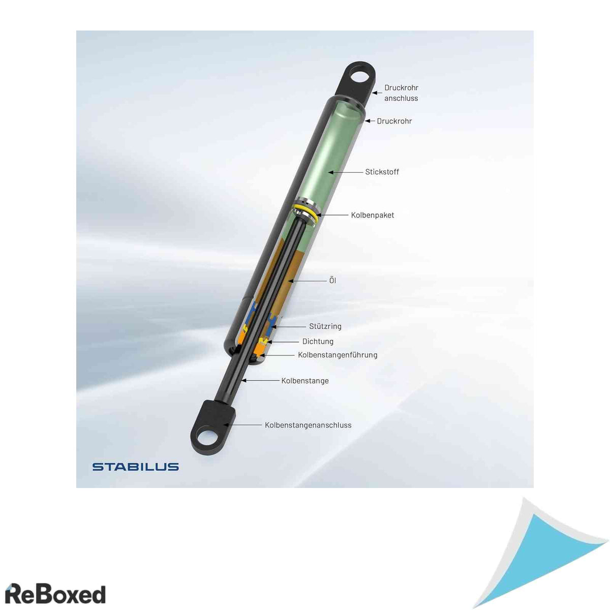 Piston cu gaz si amortizor hidraulic Stabilus Lift-O-Mat, 1150 N, lungime 385 mm, Negru