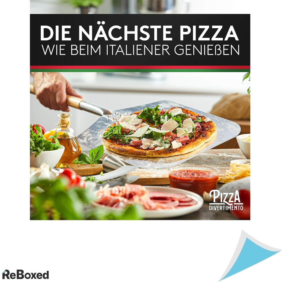 Paleta pentru Pizza din Aluminiu cu Maner din Lemn, 83 cm, Margini Subtiri, Argintiu