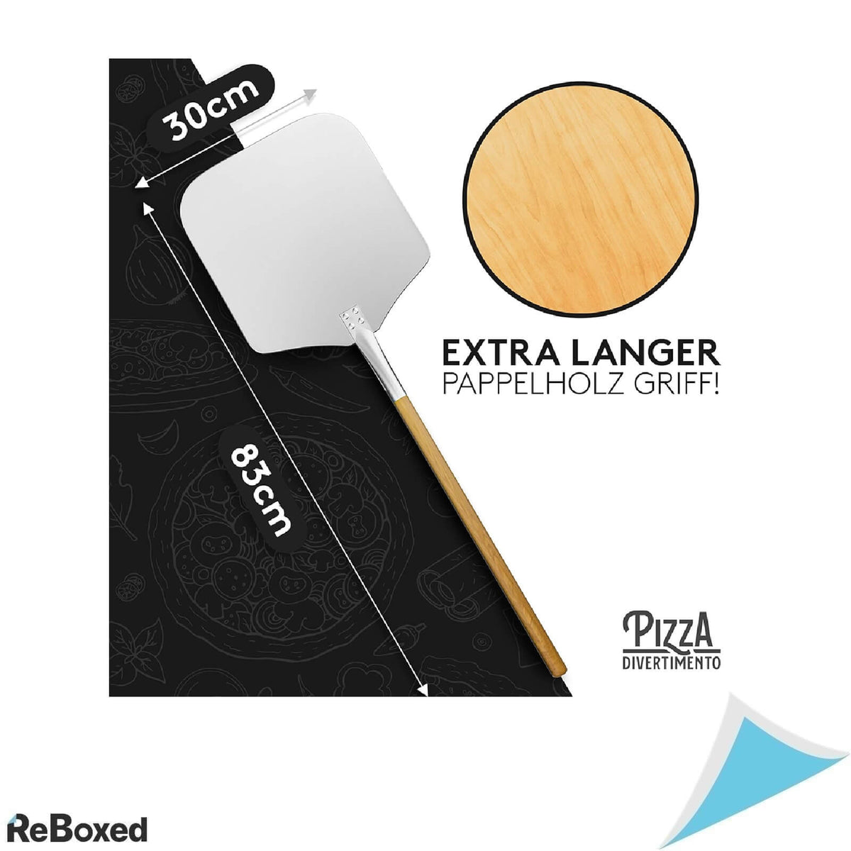 Paleta pentru Pizza din Aluminiu cu Maner din Lemn, 83 cm, Margini Subtiri, Argintiu
