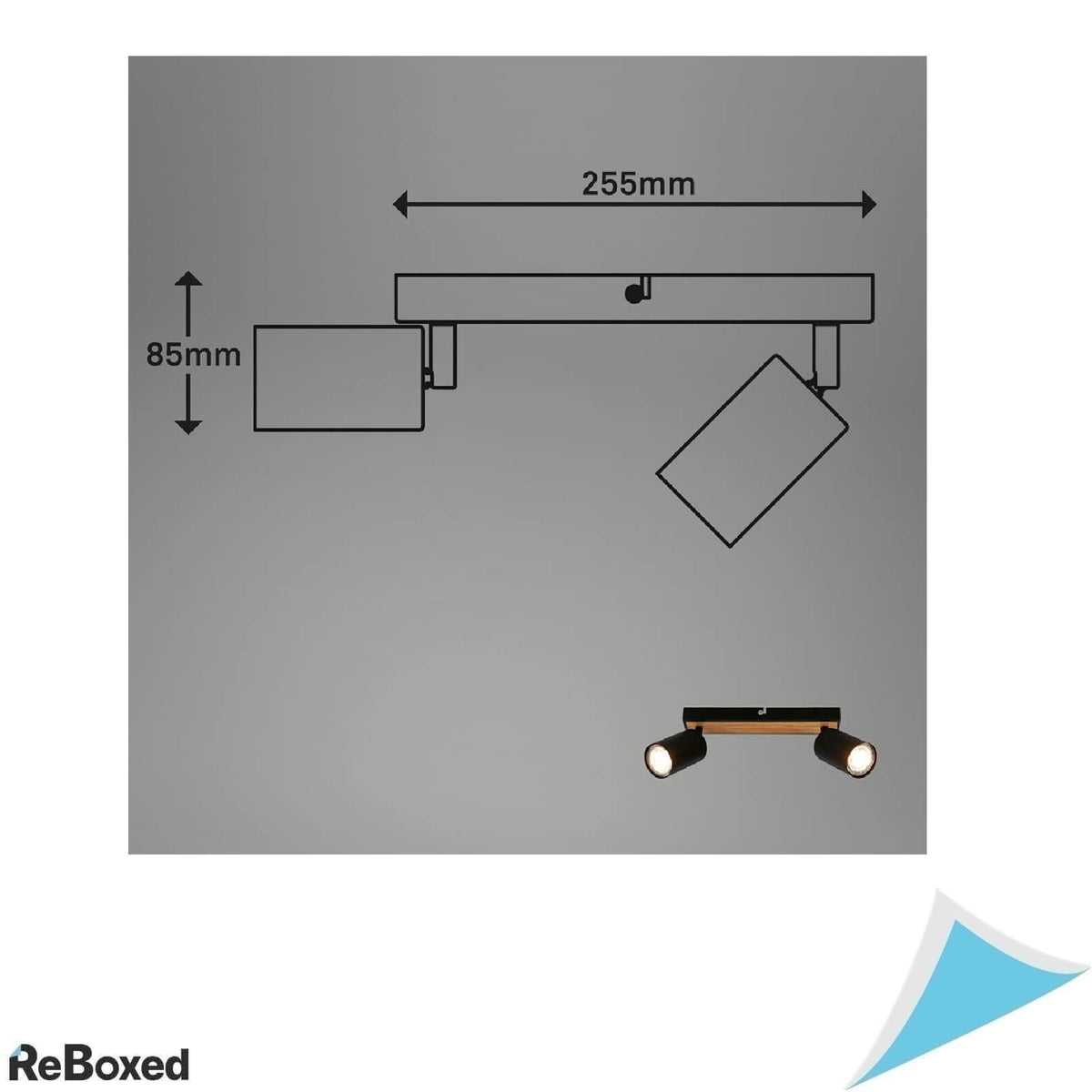 Plafoniera cu 2 Spoturi GU10 BRILONER, Orientabile, Max. 2 x 9W, Design Negru cu Lemn, pentru Living, Dormitor si Bucatarie
