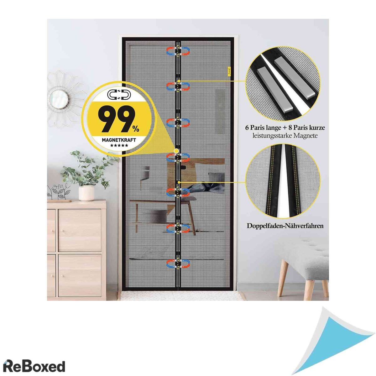 Plasa Tantari Magnetica fowong 75x210 cm Fibra Nano Rezistenta la Gheare Inchidere Automata cu Magneti Negru