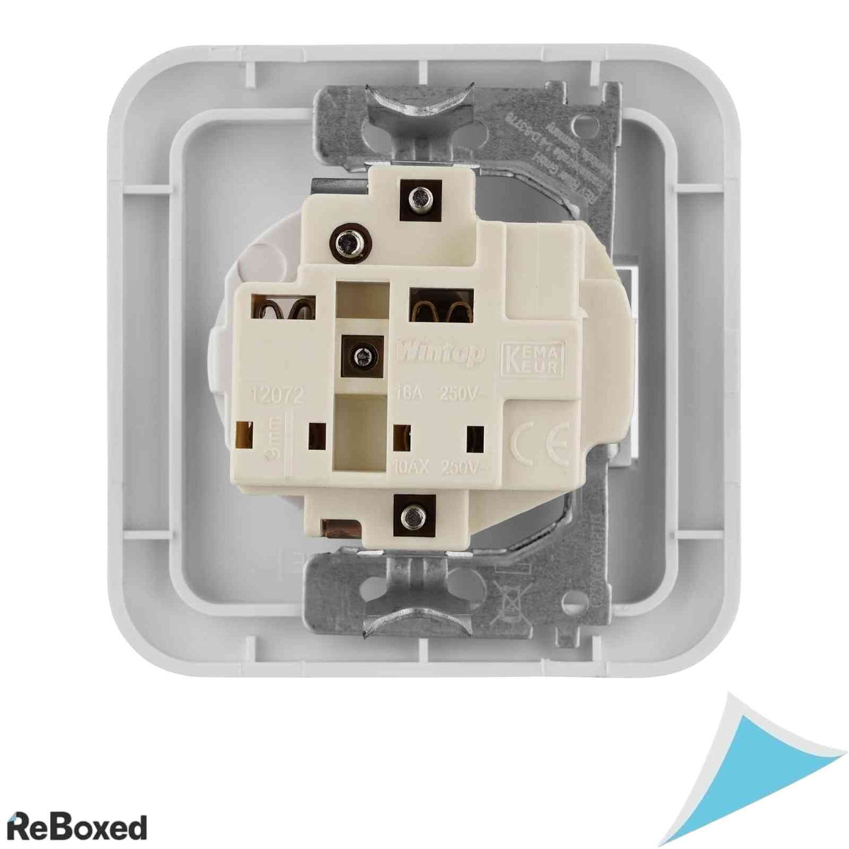 Priza dubla cu intrerupator cap-scara REV Ritter, montaj ingropat, 16A, IP20, Alb