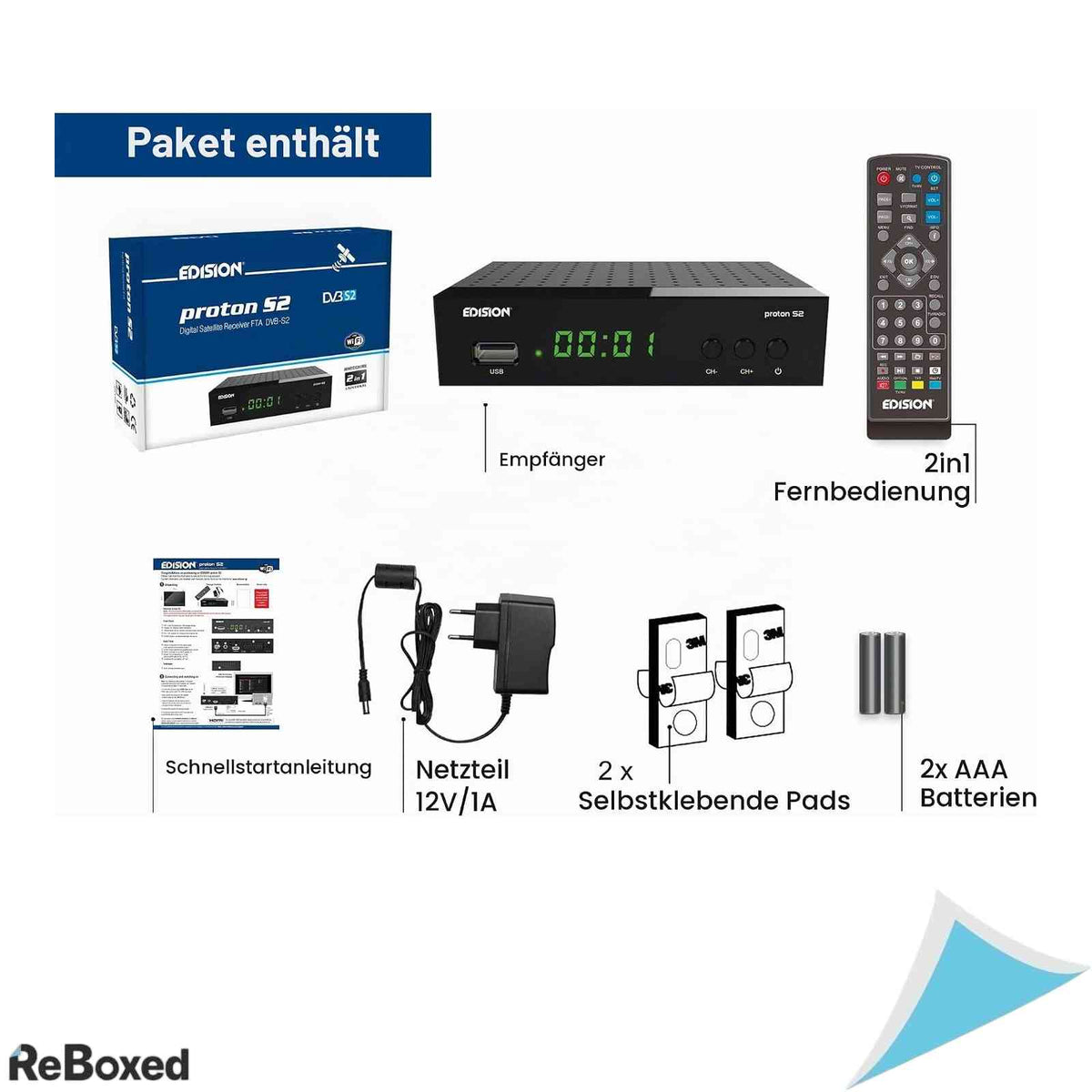 Receptor Satelit Full HD Edision Proton S2 Tuner DVB-S2 FTA Port USB HDMI Scart SPDIF Suport USB WiFi Telecomanda 2in1 Negru