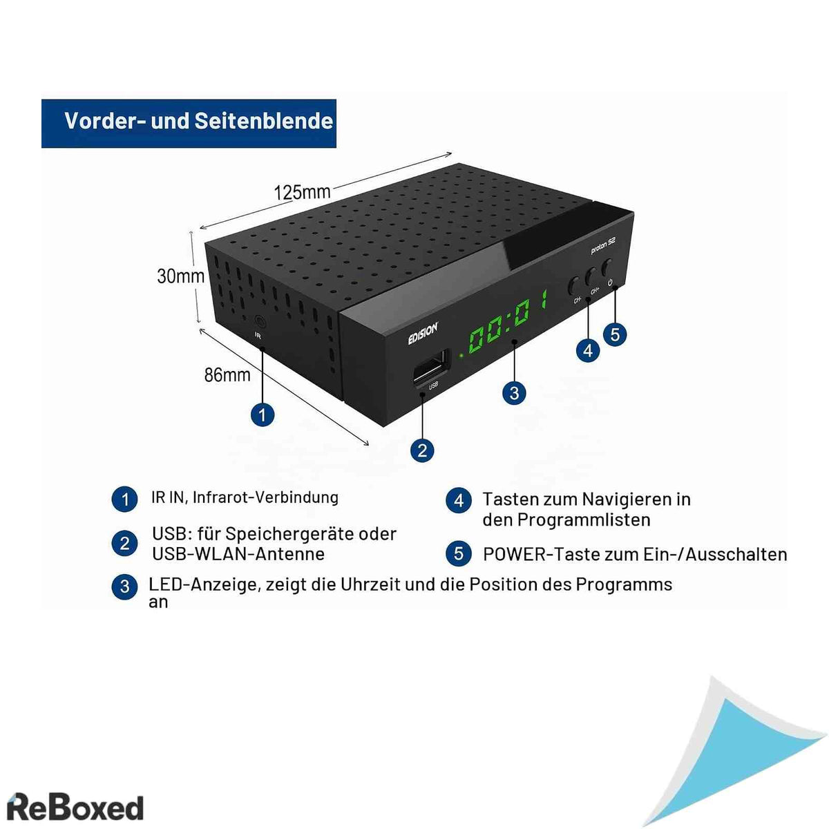 Receptor Satelit Full HD Edision Proton S2 Tuner DVB-S2 FTA Port USB HDMI Scart SPDIF Suport USB WiFi Telecomanda 2in1 Negru