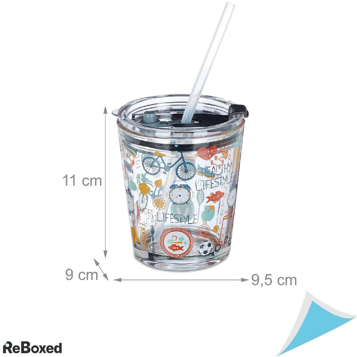 Relaxdays Set 4 Pahare cu Capac si Pai 350ml