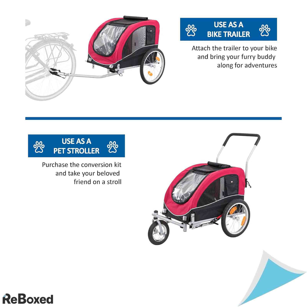 Remorca Bicicleta TRIXIE Pliabila pentru Caini Talie Mica M Max 22kg Rosu Negru
