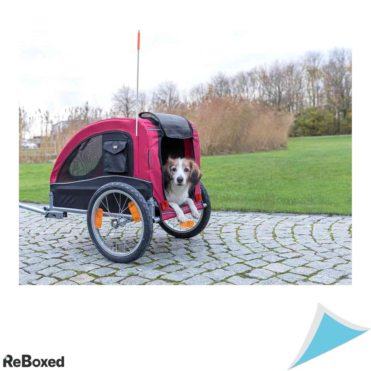Remorca Bicicleta TRIXIE Pliabila pentru Caini Talie Mica M Max 22kg Rosu Negru