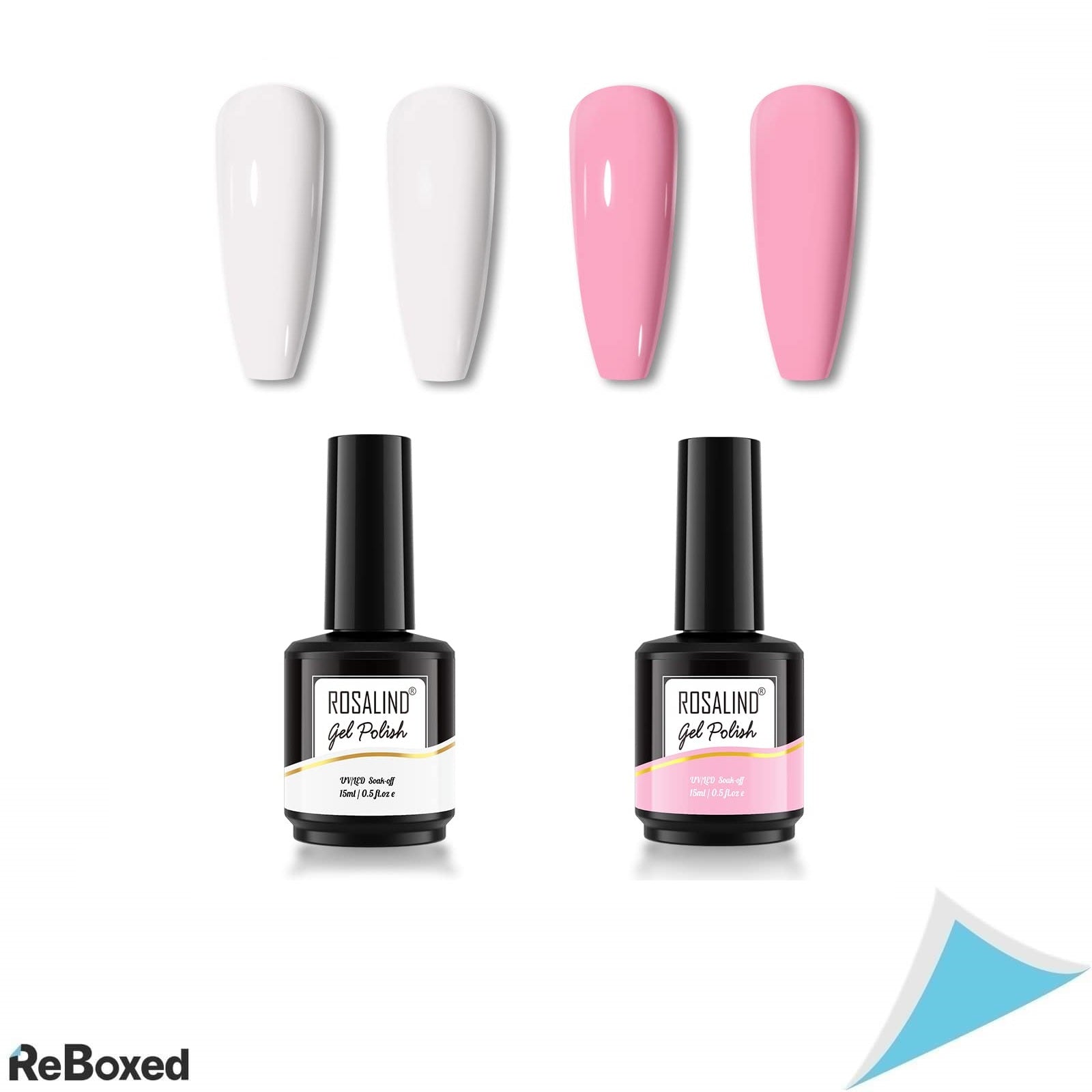 ROSALIND Set 2 Oje Semipermanente Gel UV 15 ml, Alb si Roz Intens, Polish Shellac pentru Unghii cu Lampa UV/LED, 2 Bucati