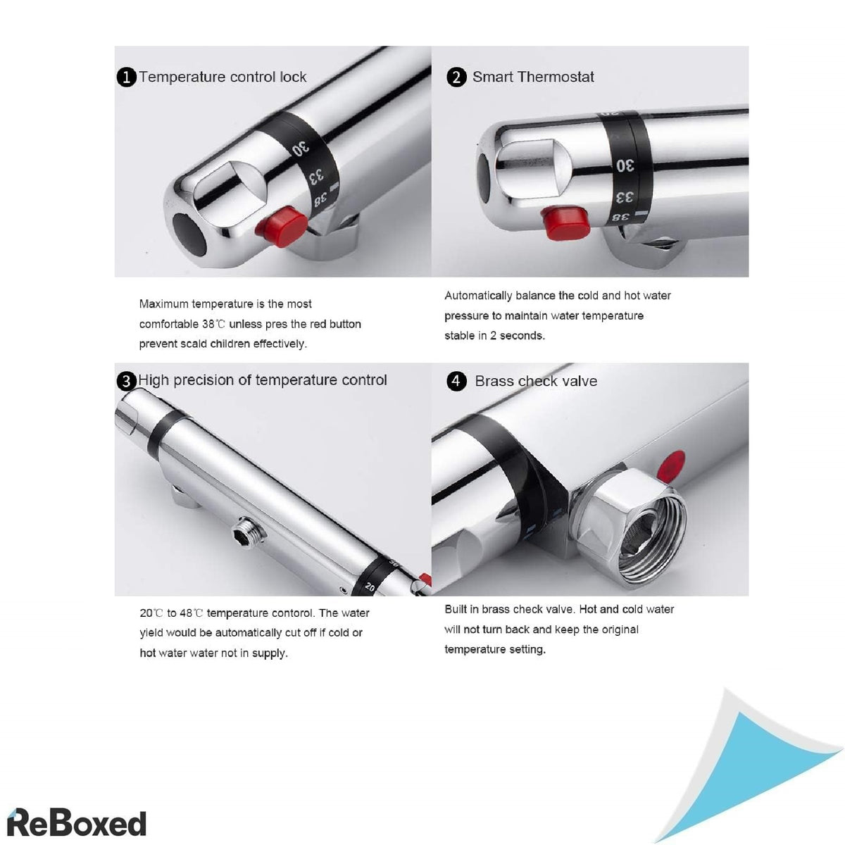 ROWINNAO Baterie Dus Termostatata Montaj Pe Perete, Crom, 38°C Siguranta, G1/2, Alama