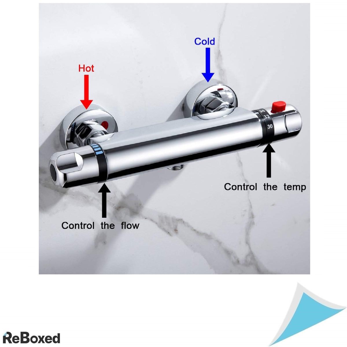 ROWINNAO Baterie Dus Termostatata Montaj Pe Perete, Crom, 38°C Siguranta, G1/2, Alama