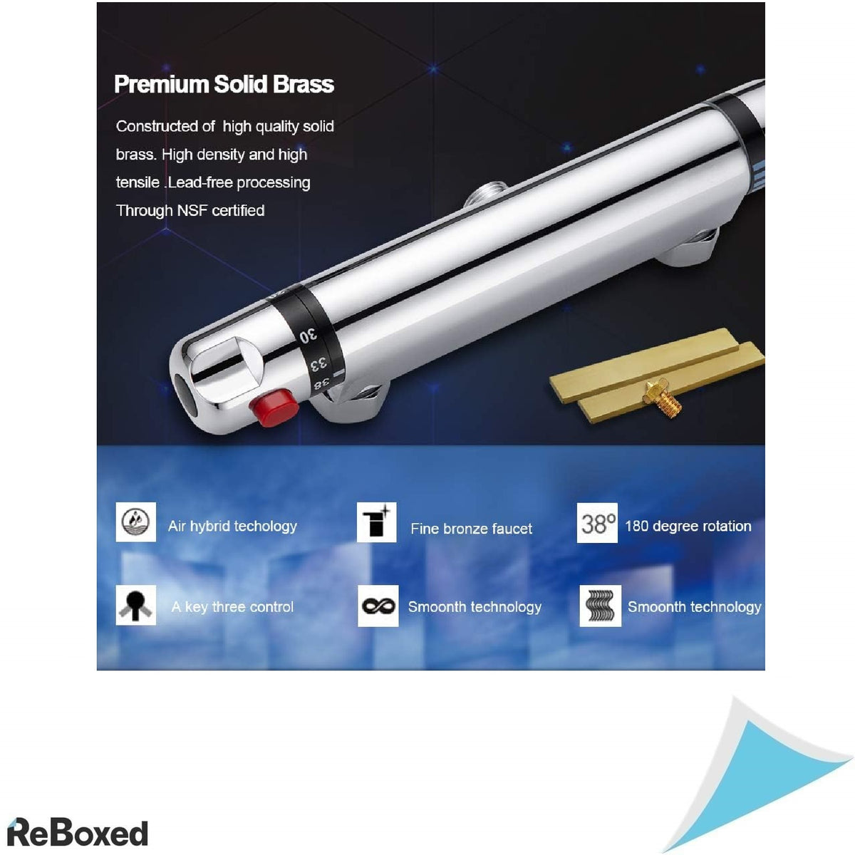 ROWINNAO Baterie Dus Termostatata Montaj Pe Perete, Crom, 38°C Siguranta, G1/2, Alama