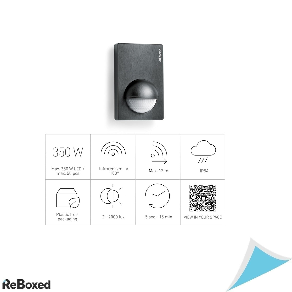 Senzor de Miscare STEINEL IS 180-2, Infrarosu PIR, 180°, Raza 12 m, IP54, pentru Interior si Exterior, Negru