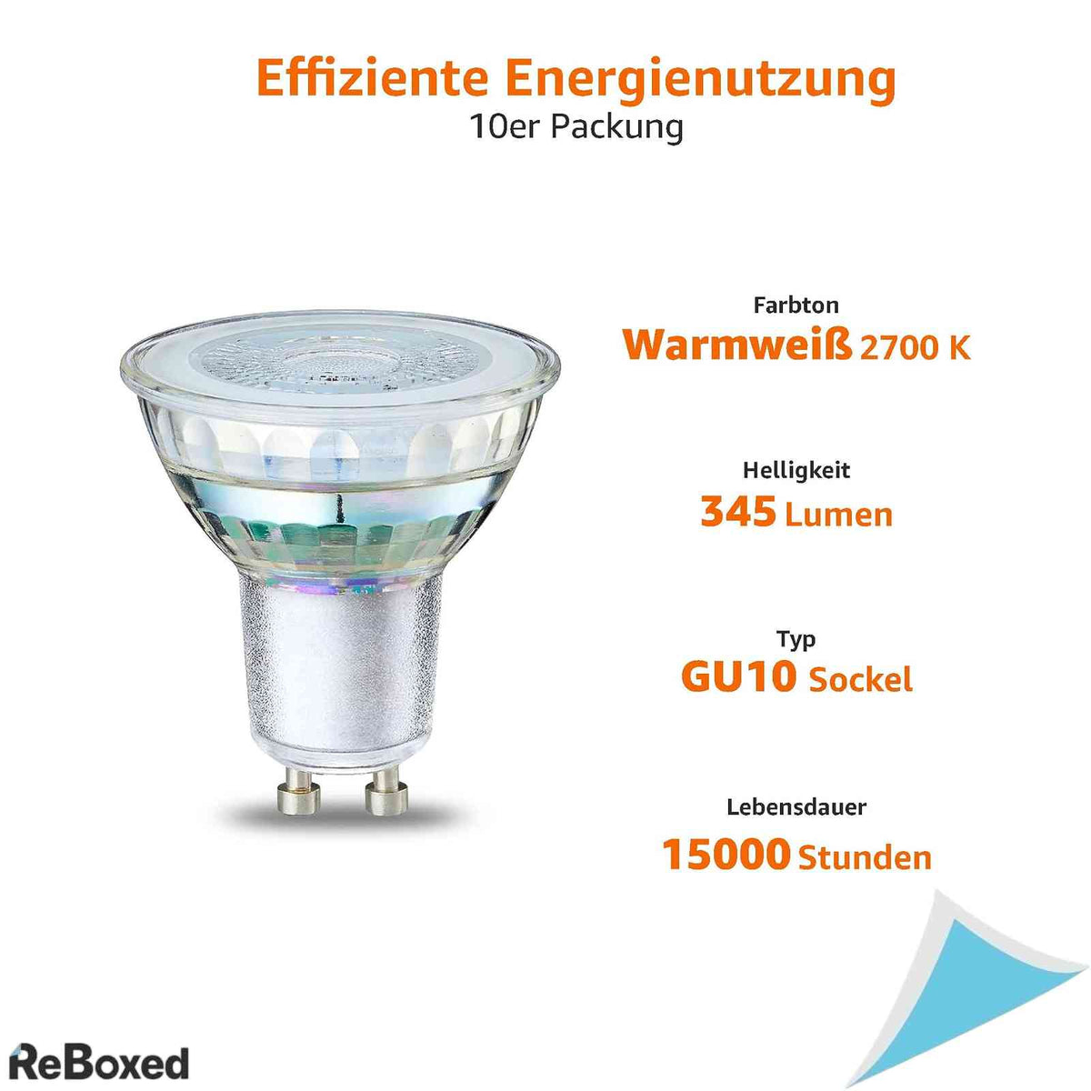 Set 10 Becuri LED Filament GU10 Amazon Basics, 4W, 345 Lumeni, Lumina Calda 2700K